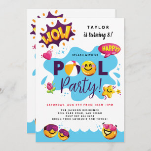 Splish Splash birthday / 3D emoji / Pool party Invitation