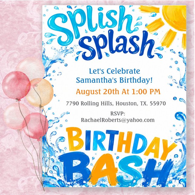 Splish Splash Birthday Bash Pool Party Invitation (Creator Uploaded)