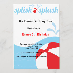 Splish Splash Birthday Pool Party Invitations