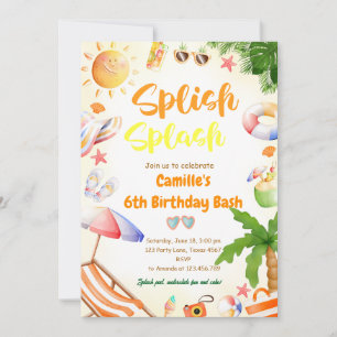 Splish Splash Girl Birthday Bash Pool party Invitation