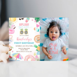Splish Splash Girl Pool Party Pink Photo Invitation