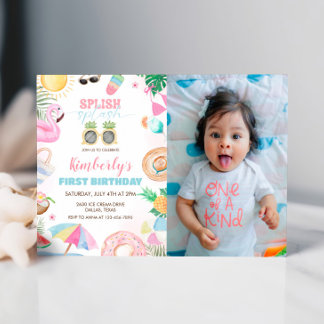 Splish Splash Girl Pool Party Pink Photo Invitation