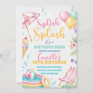 Splish Splash Girl Summer bash Birthday Invitation