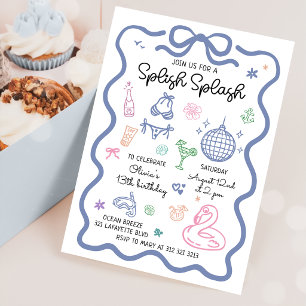 Splish Splash Hand Drawn Summer Fun Birthday Invitation