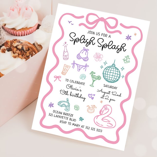 Splish Splash Hand Drawn Summer Fun Birthday Invitation (Creator Uploaded)