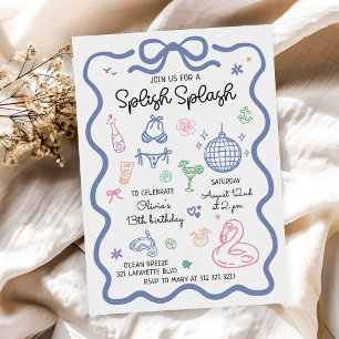 Splish Splash Hand Drawn Summer Fun Birthday Invitation