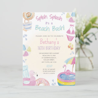 Splish Splash It’s a Beach Bash Invitation, Girls Invitation