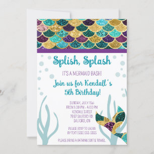 Splish, Splash, it's a Mermaid Bash Birthday Party Invitation