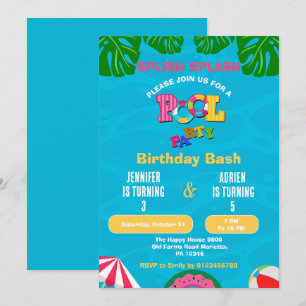 Splish Splash Joint Pool Party Birthday Invitation