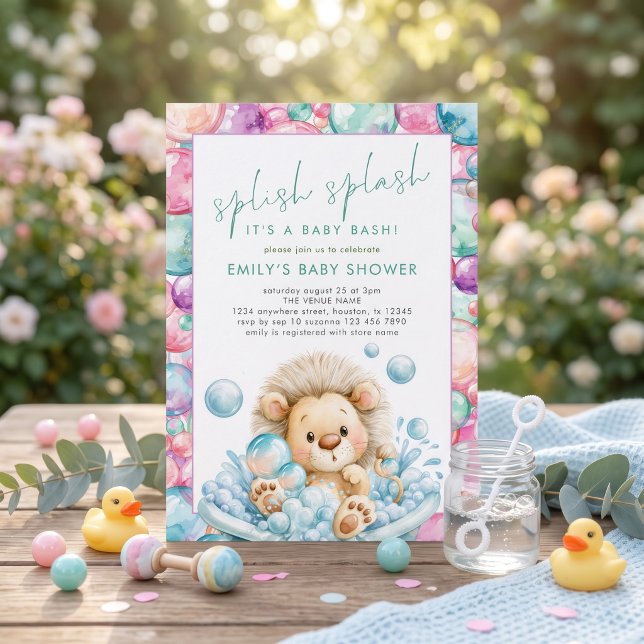 Splish Splash Lion Bubbles Baby Shower  Invitation (Creator Uploaded)