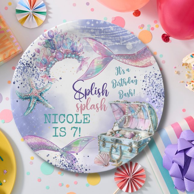 Splish splash magic mermaid birthday bash paper plate (Creator Uploaded)