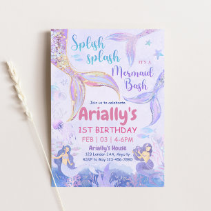 Splish Splash Mermaid Bash Birthday Girl Purple Invitation