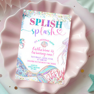 Splish Splash mermaid bash girl birthday invitatio Invitation