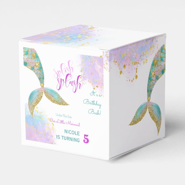 Splish splash mermaid birthday bash favour box (Front Side)