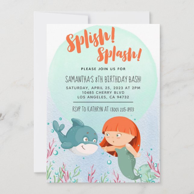 Splish Splash Mermaid Birthday Bash Invitation (Front)