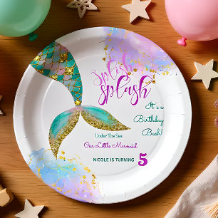 Splish splash mermaid birthday bash paper plate