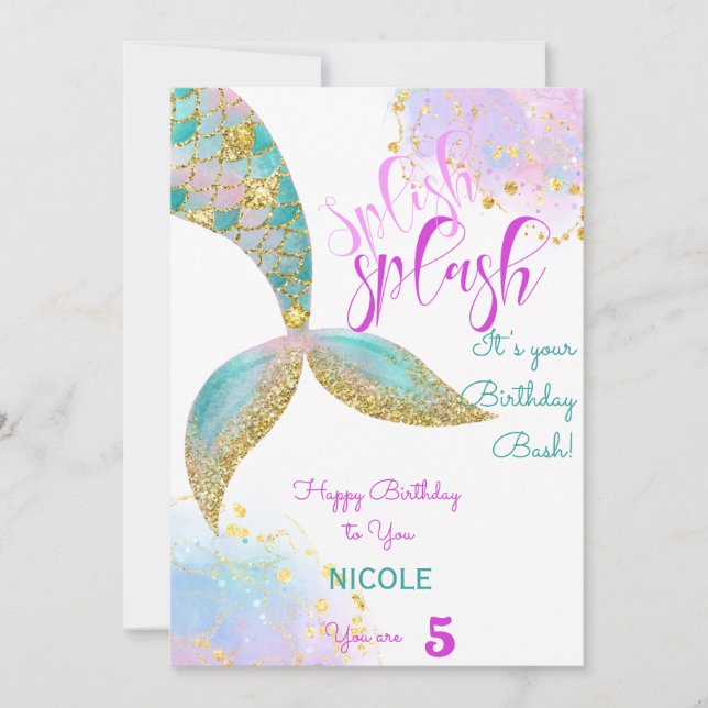 Splish splash mermaid birthday card (Front)