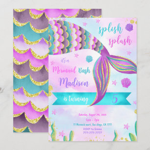 Splish Splash Mermaid Birthday Invitation