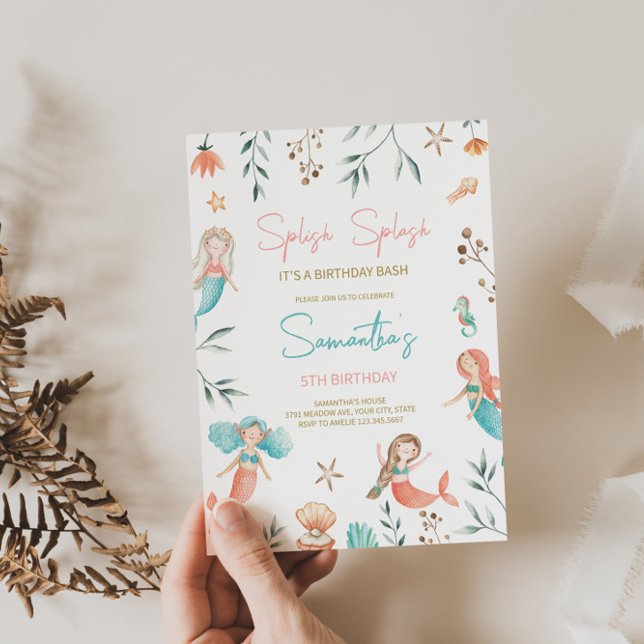 'Splish Splash' Mermaid Birthday Invitation (Creator Uploaded)