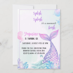 splish splash mermaid birthday invitation