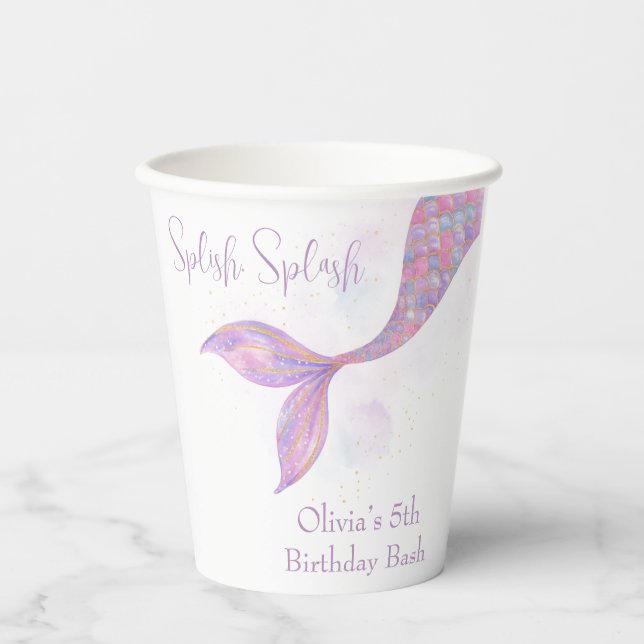 Splish Splash Mermaid Birthday Paper Cups (Front)