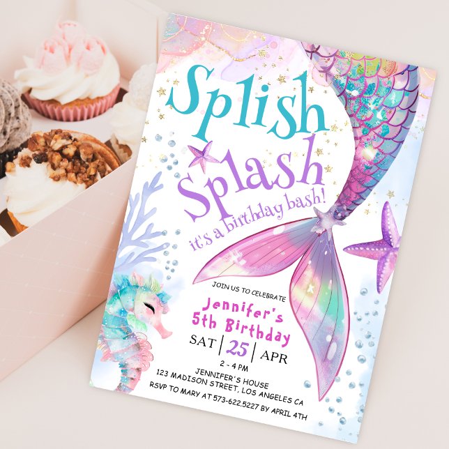 Splish Splash Mermaid Birthday Party Invitation (Creator Uploaded)