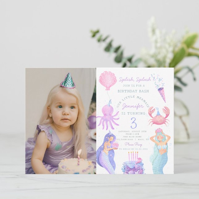 Splish Splash Mermaid Birthday Photo  Invitation (Creator Uploaded)