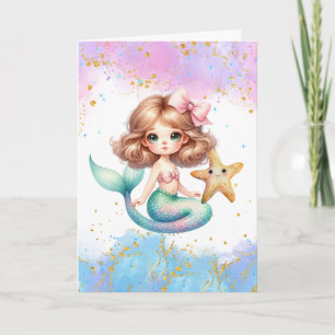 Splish Splash Mermaid Plain Party Birthday Card