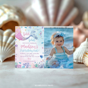 Splish Splash Mermaid Under the Sea Birthday Photo Invitation