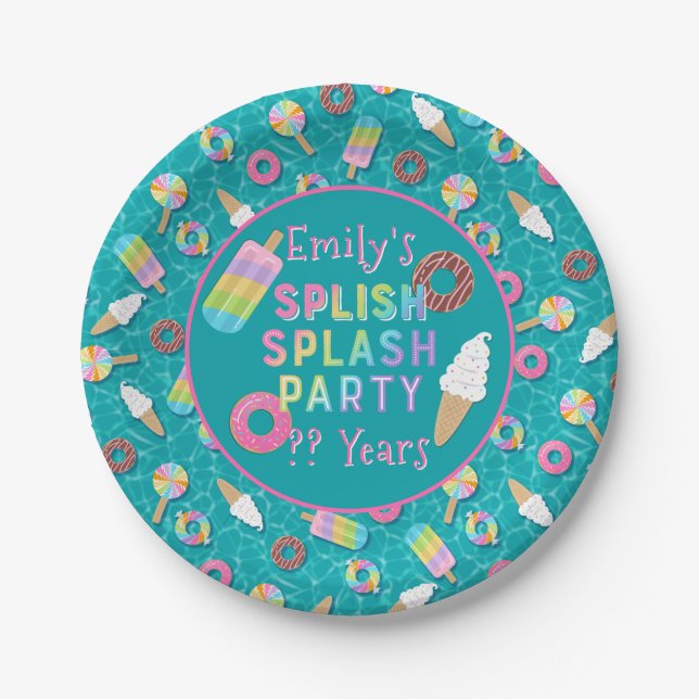 Splish Splash Party l Pool Birthday l Desserts Paper Plate (Front)