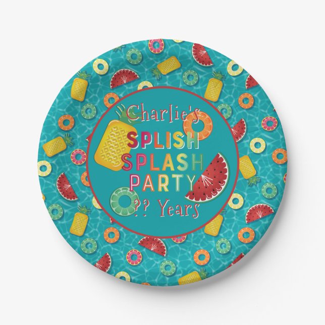 Splish Splash Party l Pool Birthday l Summer Fruit Paper Plate (Front)