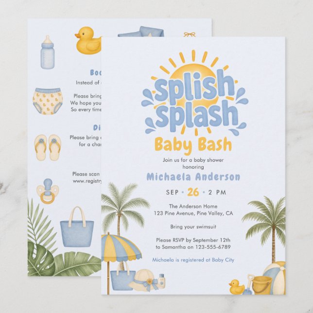 Splish Splash Pool/Beach All-In-One Baby Shower Invitation (Front/Back)