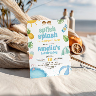 Splish Splash Pool Party 1st Birthday Invite