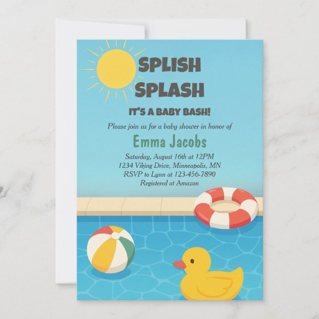 Splish Splash Pool Party Baby Shower Invitation (Front)
