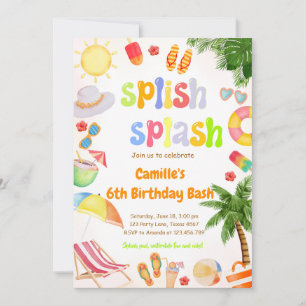 Splish Splash Pool Party Bash Birthday Invitation