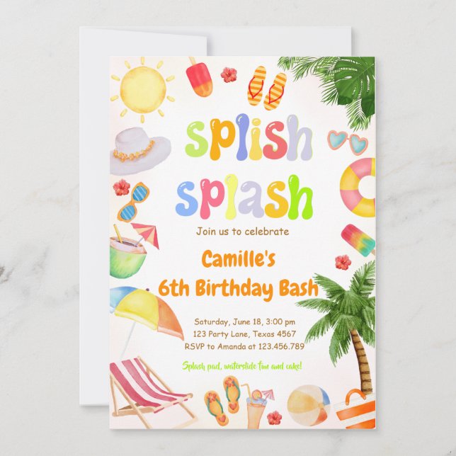 Splish Splash Pool Party Bash Birthday Invitation (Front)