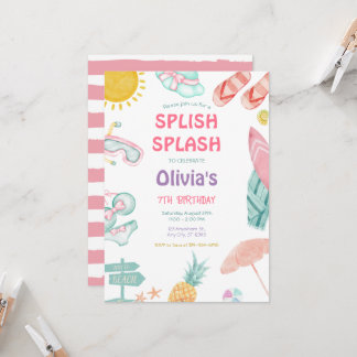 Splish Splash Pool Party Bash Girl Pink Birthday Invitation