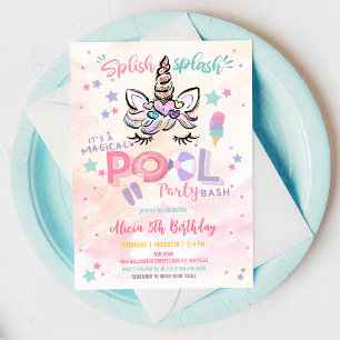 Splish Splash Pool Party Bash Mermaid Birthday Invitation