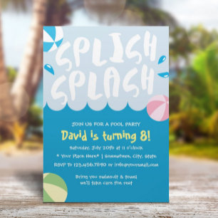 Splish Splash Pool Party Birthday Invitation