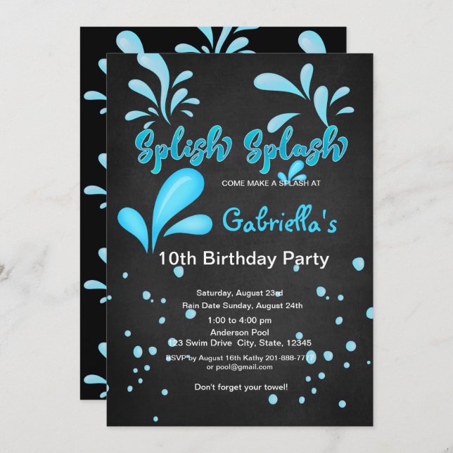 Splish Splash Pool Party Birthday Invitation (Front/Back)