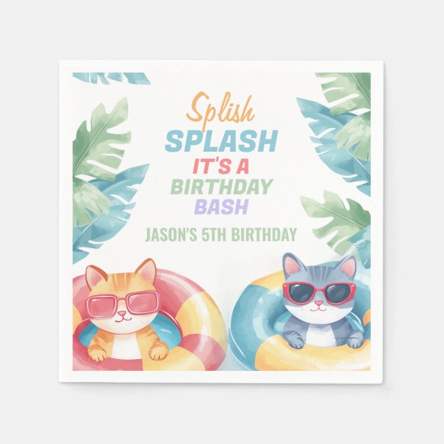 Splish Splash Pool Party Birthday Napkin (Front)
