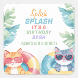 Splish Splash Pool Party Birthday Square Sticker