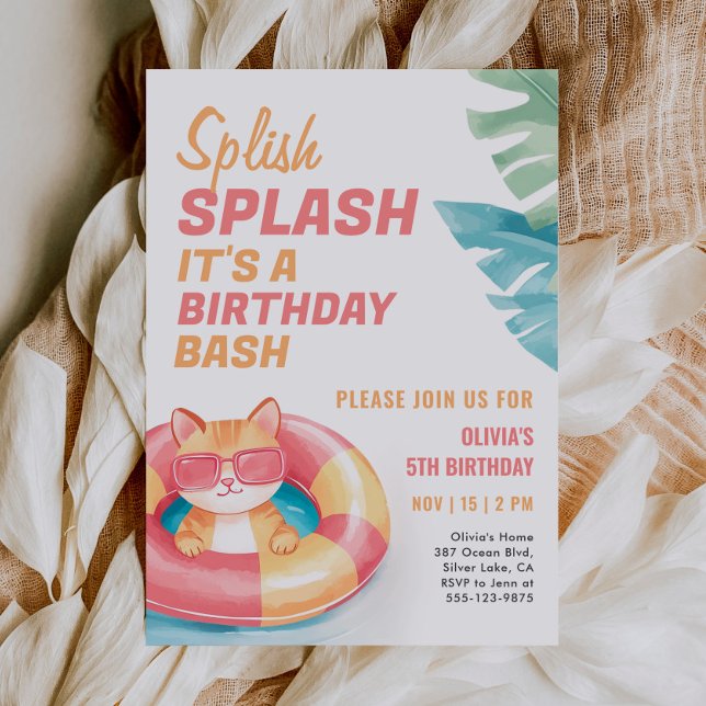 Splish Splash Pool Party Girl Birthday Invitation (Creator Uploaded)