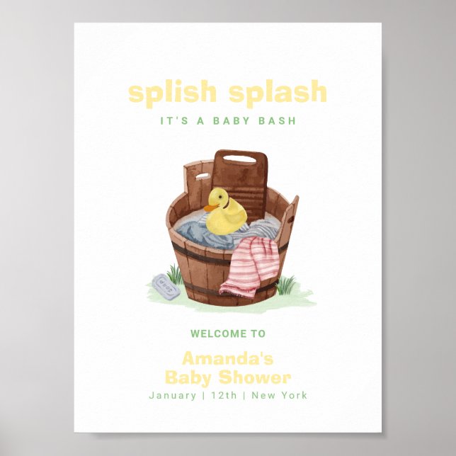 Splish Splash Rubber Duck Baby Shower Welcome Poster (Front)