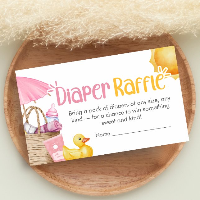 Splish Splash Summer Baby Shower Diaper Raffle Enclosure Card (Pink Splish Splash Baby Shower Diaper Raffle)