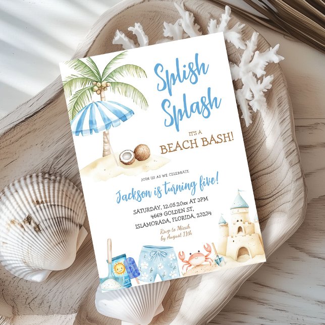 Splish Splash Summer Beach Bash Boy Birthday Invitation (Creator Uploaded)