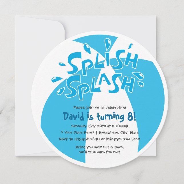Splish Splash Summer Pool Party Boys Birthday Invitation (Front)