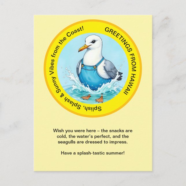 Splish Splash-tastic summer Hawaii bird greeting Postcard (Front)