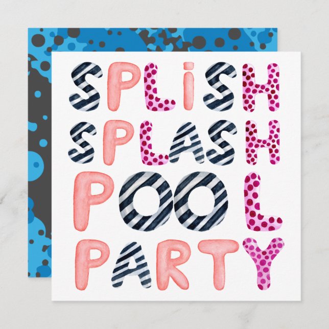 Splish Splash TEEN POOL PARTY Pink Black Modern Invitation (Front/Back)