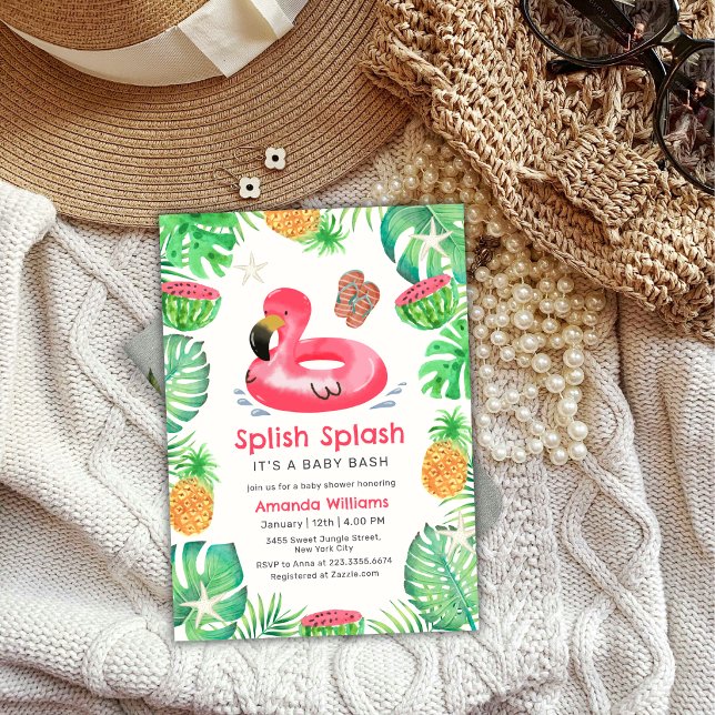Splish Splash Tropical Beach Pool Baby Shower  Invitation (Splish Splash Tropical Beach Pool Baby Shower Invitation)